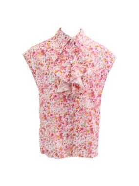 Chanel Ccx Flower All Over Pattern Cotton Silk Sleeveless Blouse 34